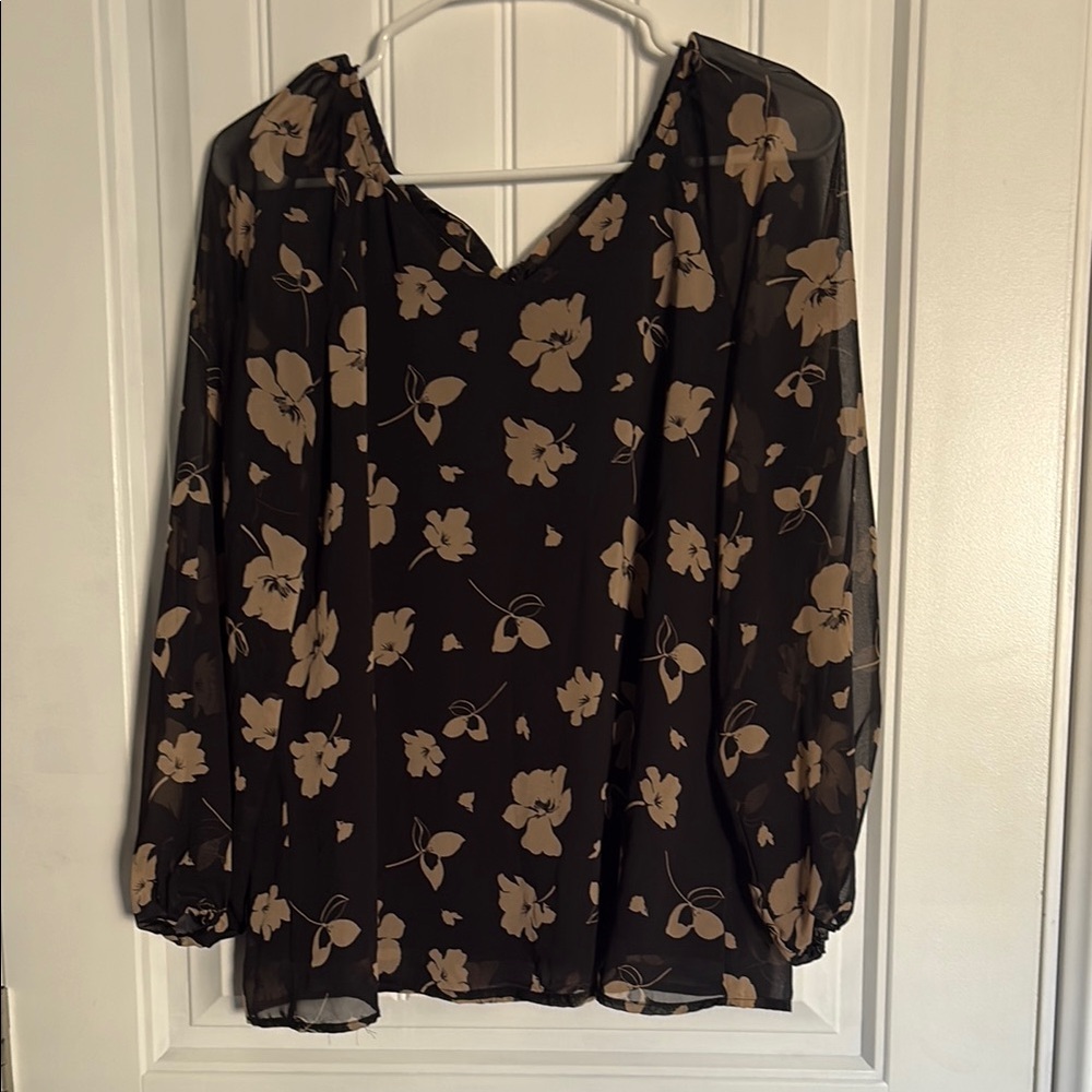 Floral Black and Tan Women's Top
